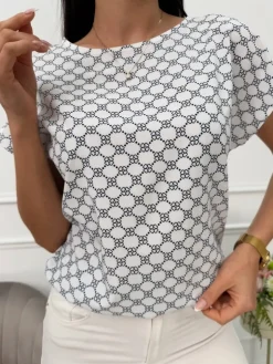 Kremowa Bluzeczka ze Wzorem 13614-13-Q|Modna Kiecka Hot