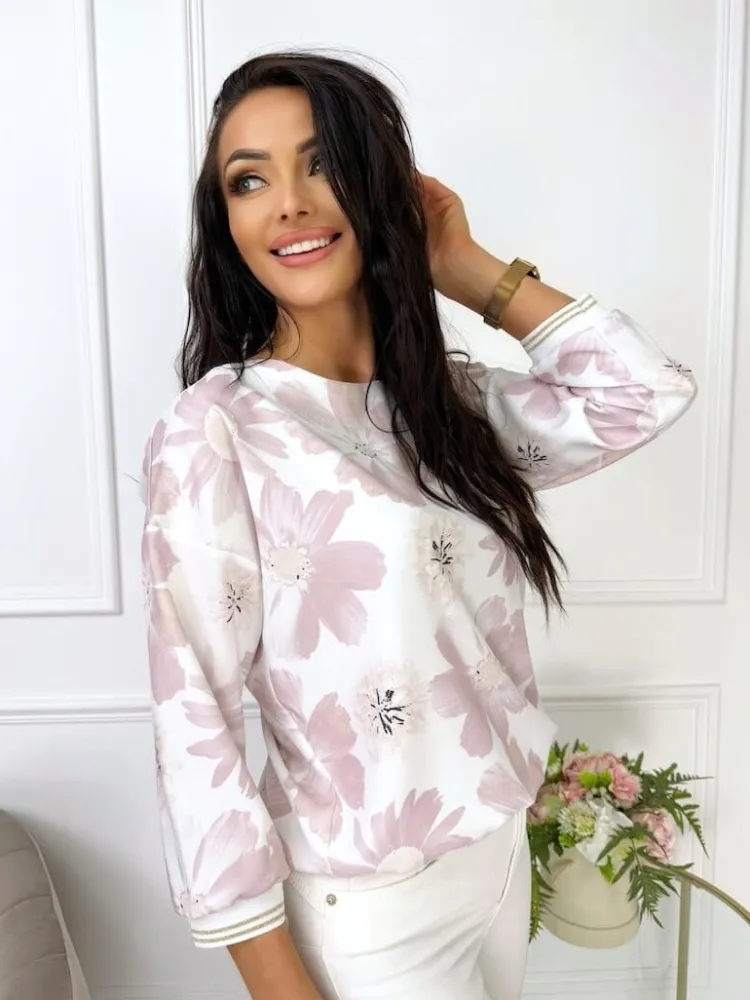 Kremowa Bluzka w Kwiaty 13541-136-Q|Modna Kiecka Clearance