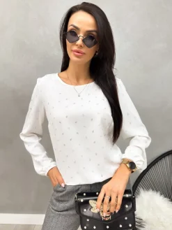 Kremowa Bluzka w Złote Liście 13219-98|Modna Kiecka Clearance