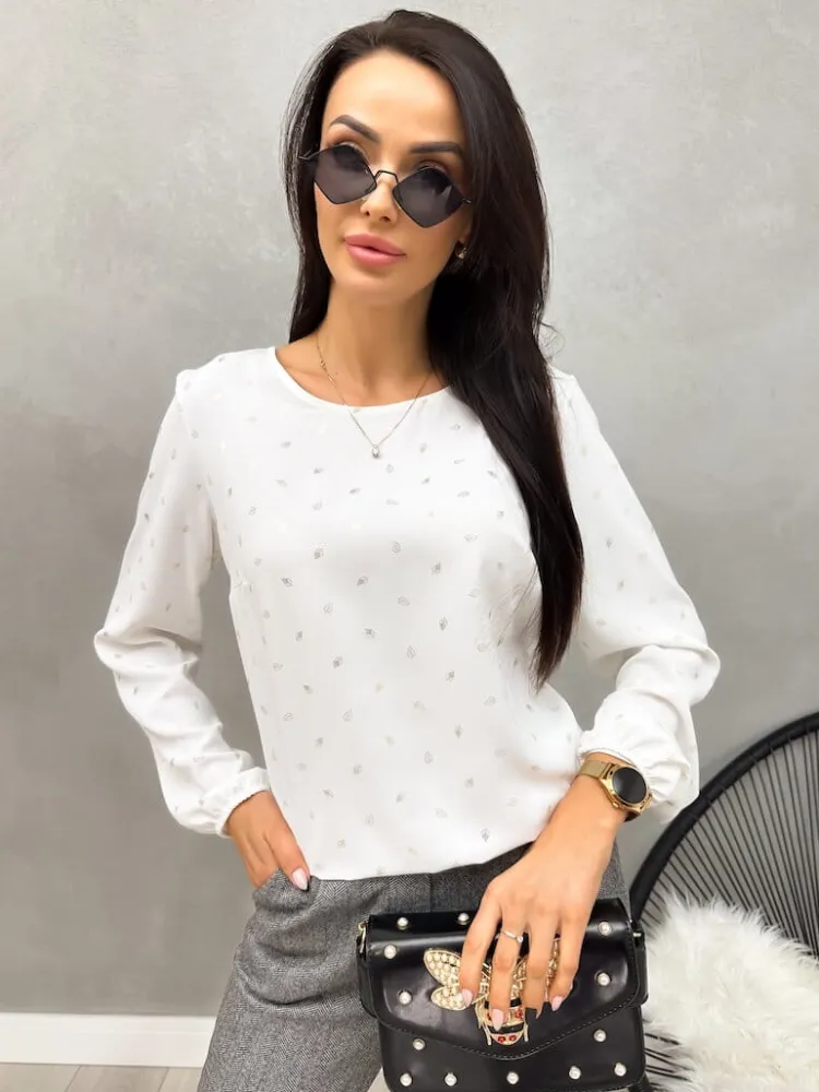 Kremowa Bluzka w Złote Liście 13219-98|Modna Kiecka Clearance