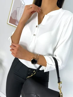 Kremowa Bluzka z Guziczkami 11369-502-D|Modna Kiecka Online