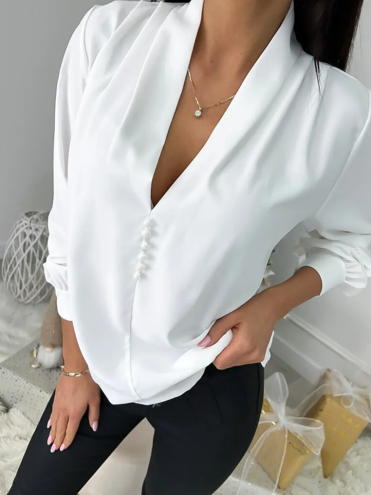 Kremowa Bluzka z Guziczkami 9274-82-A|Modna Kiecka Hot