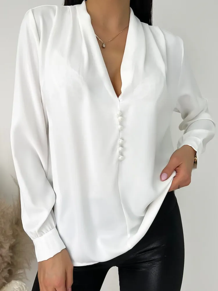 Kremowa Bluzka z Guziczkami 9274-82-A|Modna Kiecka Hot