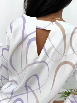 Kremowa Bluzka ze Wzorem 13542-155-Q|Modna Kiecka Hot