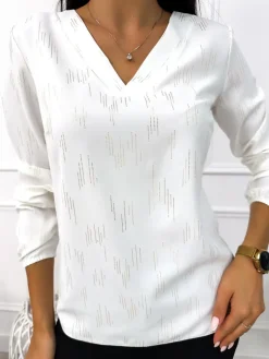 Kremowa Bluzka ze Złotym Wzorem 12724-73|Modna Kiecka Discount
