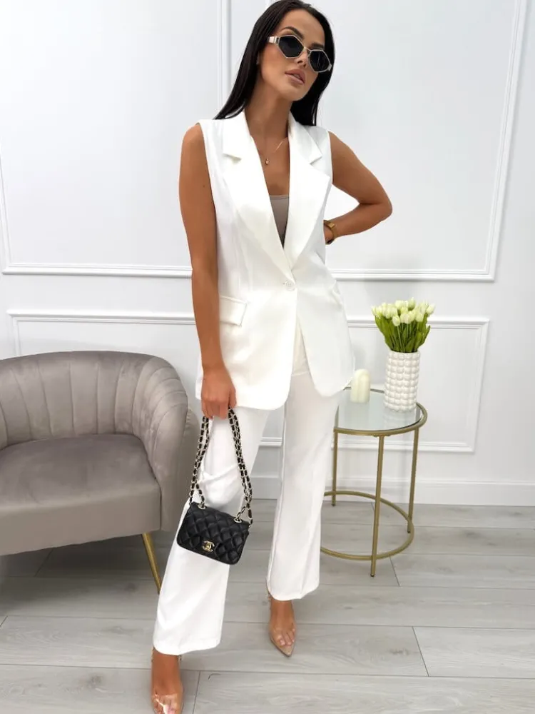 Kremowa Elegancka Kamizelka 13794-310-B|Modna Kiecka Outlet
