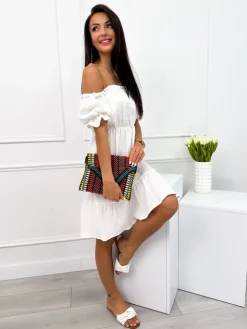 Kremowa Sukienka Hiszpanka z Falbanką 12455-327-D|Modna Kiecka Fashion