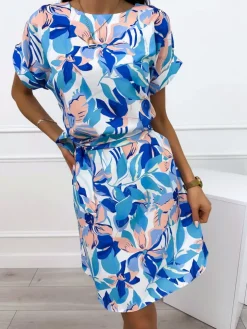 Kremowa Sukienka w Motywem Kwiatowym 12290-21-Q|Modna Kiecka Outlet
