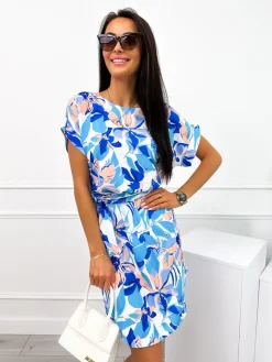 Kremowa Sukienka w Motywem Kwiatowym 12290-21-Q|Modna Kiecka Outlet