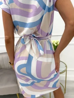 Kremowa Sukienka ze Wzorem i Kieszeniami 13879-24-Q|Modna Kiecka Discount