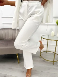 Kremowe Eleganckie Spodnie w Kant 13795-315-B|Modna Kiecka Fashion