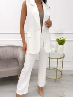 Kremowe Eleganckie Spodnie w Kant 13795-315-B|Modna Kiecka Fashion