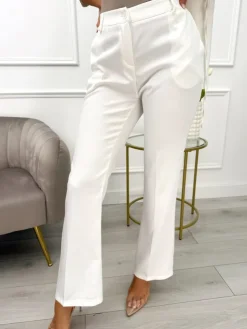 Kremowe Eleganckie Spodnie w Kant 13795-315-B|Modna Kiecka Fashion