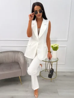 Kremowe Eleganckie Spodnie w Kant 13795-315-B|Modna Kiecka Fashion