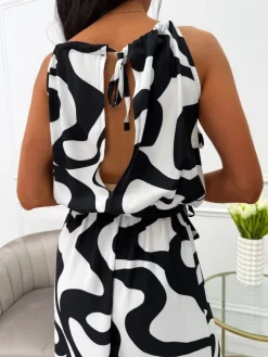 Kremowo-Czarna Sukienka Maxi z Rozporkiem 14054-147-B|Modna Kiecka Fashion