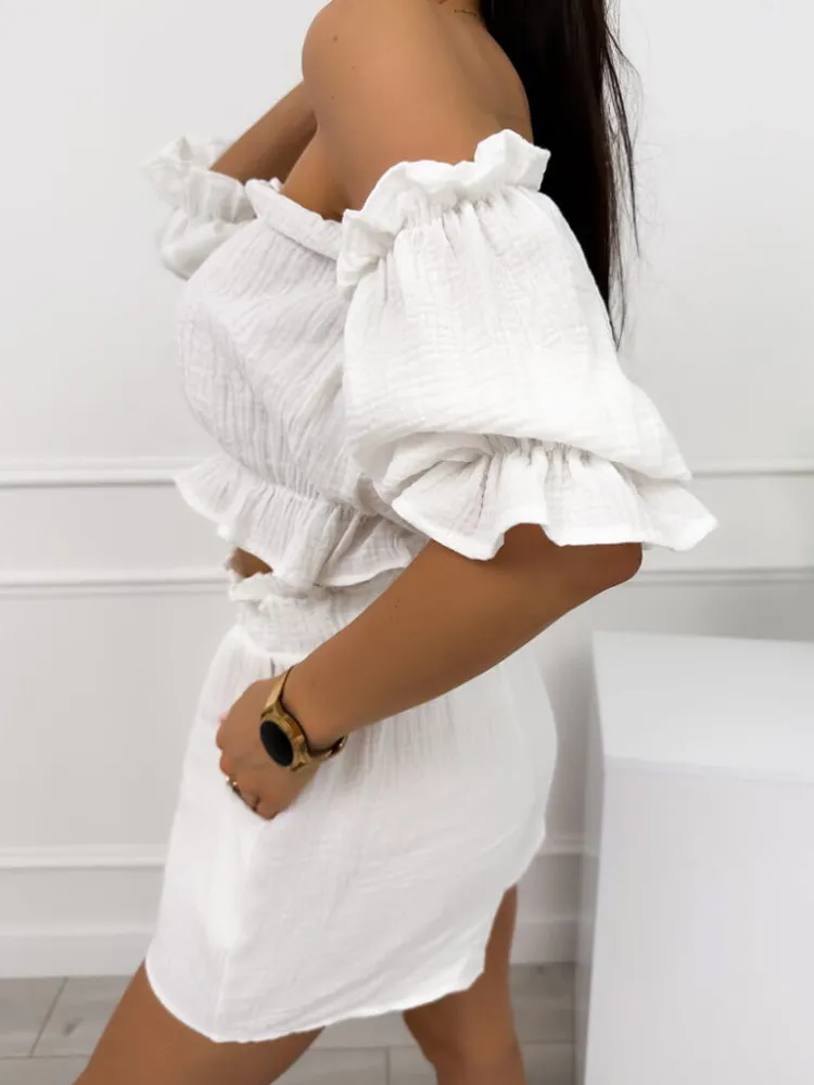 Kremowy Komplet Crop Top + Spodenki 12534-414-D|Modna Kiecka Discount