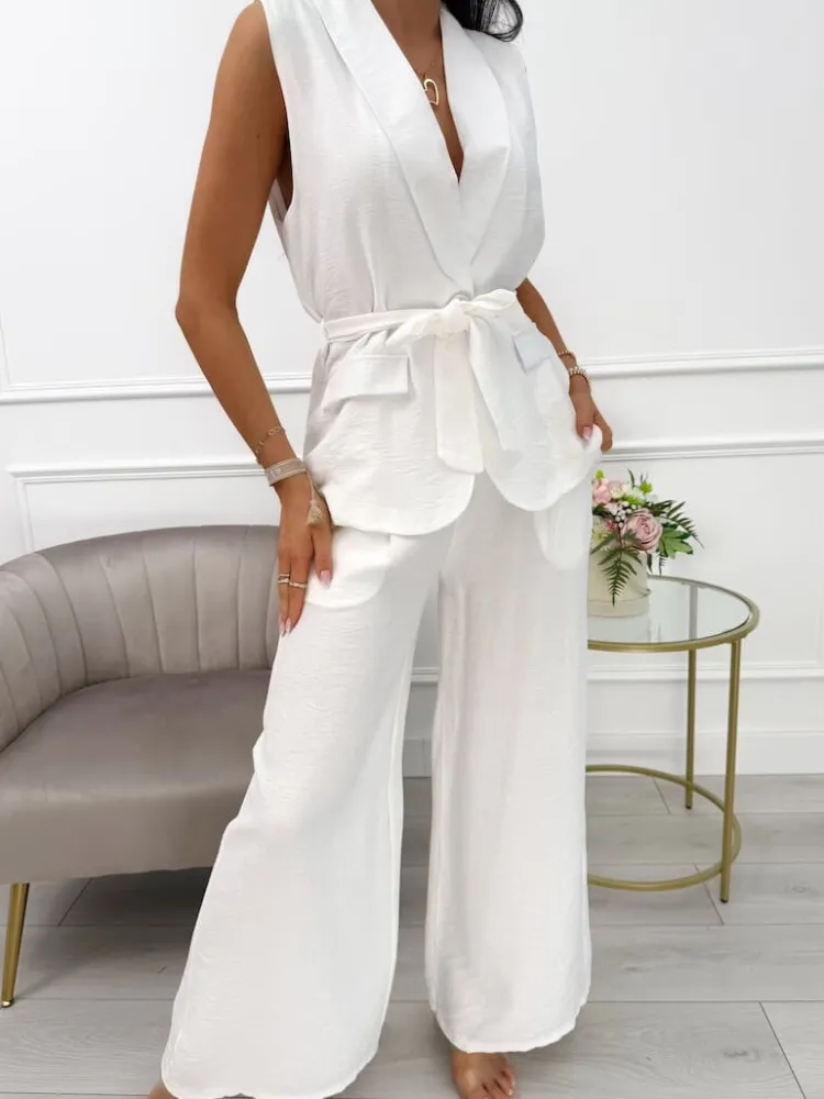 Kremowy Komplet Kamizelka + Spodnie 14101-521-B|Modna Kiecka Outlet