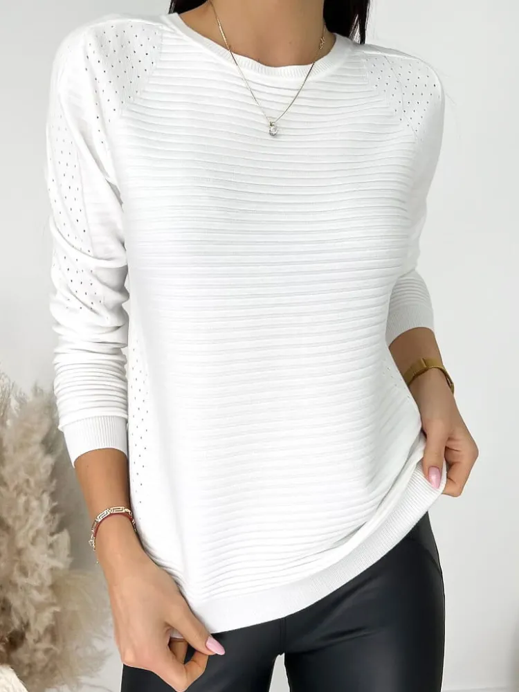 Kremowy Prążkowany Sweterek 9537-278-D|Modna Kiecka Hot
