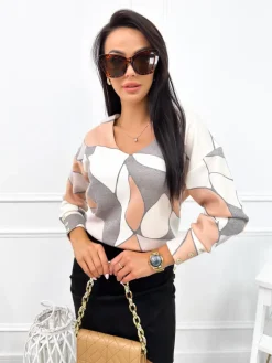 Kremowy Wzorzysty Sweterek 12646-122|Modna Kiecka Outlet
