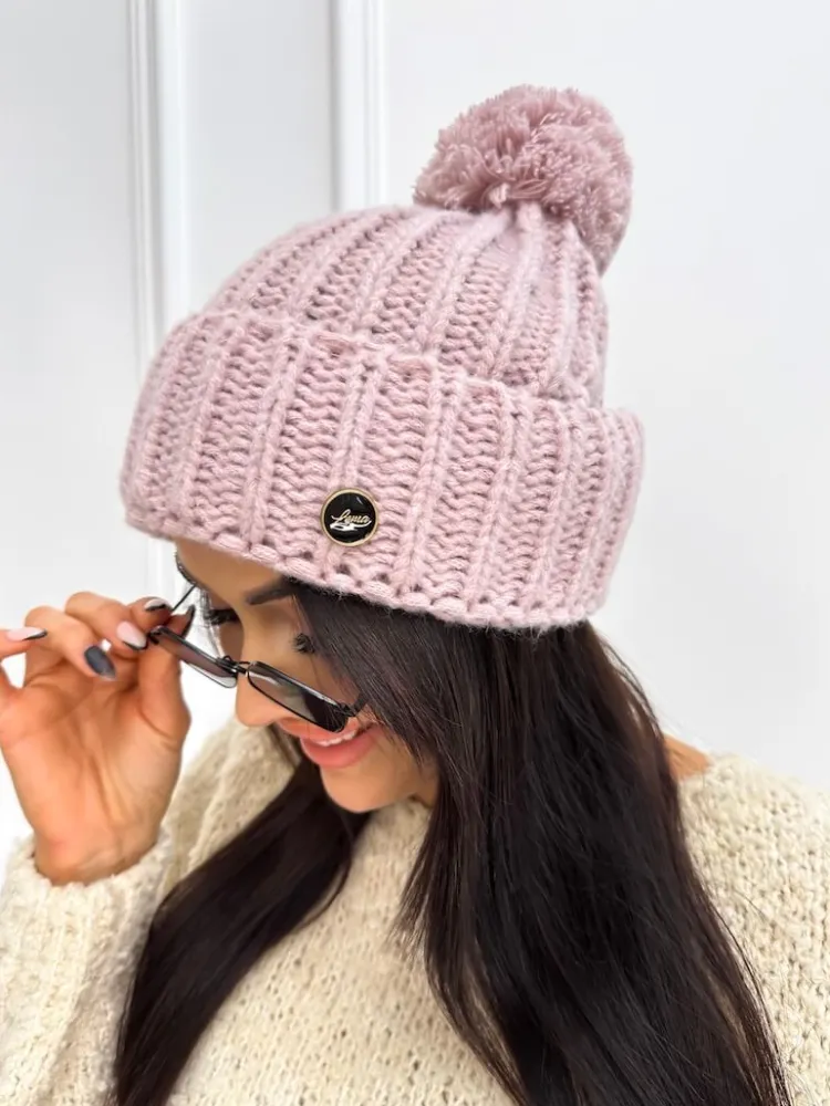 Lawendowa Czapka z Pomponem 13301-334-H|Modna Kiecka Outlet