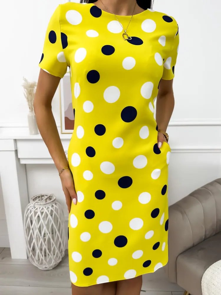 Limonkowa Sukienka w Grochy 11717-248-F|Modna Kiecka Online