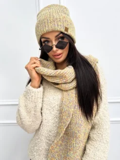 Limonkowy Komplet Czapka + Szalik 13303-334-C|Modna Kiecka Fashion