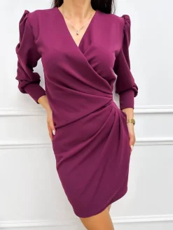 Śliwkowa Kopertowa Sukienka 11698-18-H|Modna Kiecka Fashion