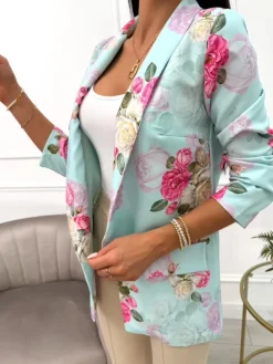 Miętowa Marynarka w Kwiaty 13646-15-C|Modna Kiecka Sale