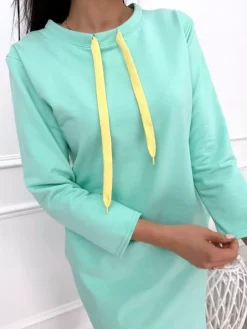 Miętowa Sukienka z Kieszeniami 13454-49-H|Modna Kiecka Fashion