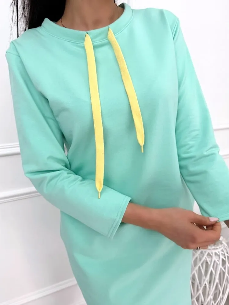 Miętowa Sukienka z Kieszeniami 13454-49-H|Modna Kiecka Fashion