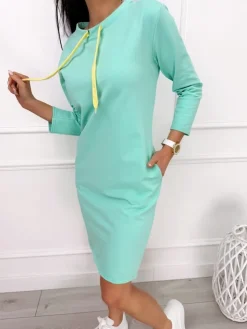 Miętowa Sukienka z Kieszeniami 13454-49-H|Modna Kiecka Fashion