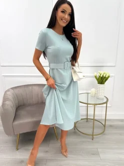 Miętowa Sukienka z Paskiem 13662-78-B|Modna Kiecka Clearance