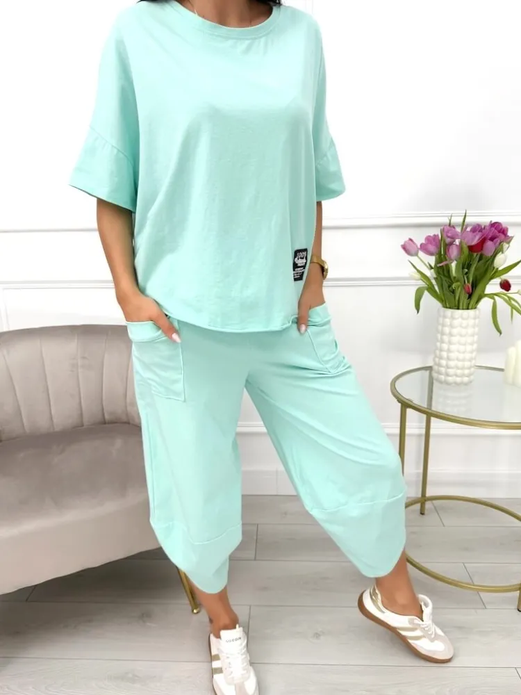 Miętowy Dresowy Komplet 13653-521-F|Modna Kiecka Discount