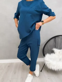 Morski Dresowy Komplet Bluza + Spodnie 12962-178-E|Modna Kiecka Fashion