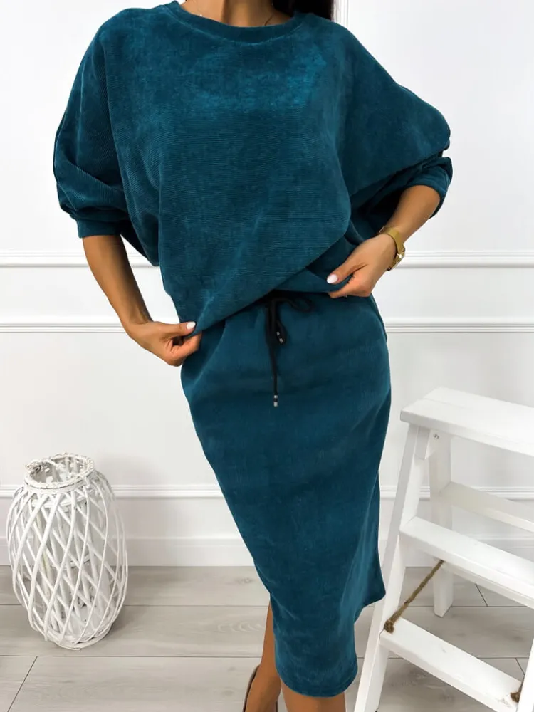 Morski Komplet Bluza + Spódnica 12836-302-H|Modna Kiecka Online