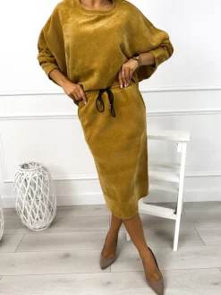 Musztardowy Komplet Bluza + Spódnica 12836-302-I|Modna Kiecka Online