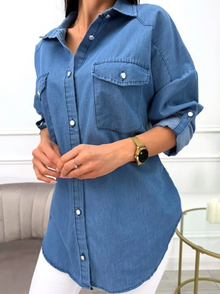 Niebieska Jeansowa Koszula 13682-68-B|Modna Kiecka Fashion