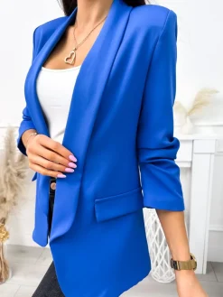 Niebieska Klasyczna Marynarka 11460-127-O|Modna Kiecka Discount
