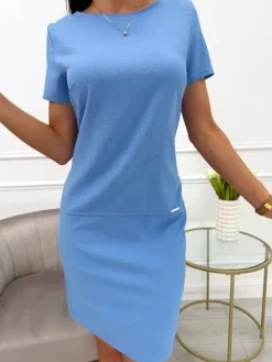 Niebieska Klasyczna Sukienka 11720-138-M|Modna Kiecka Outlet