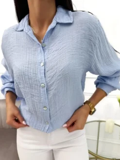 Niebieska Koszula z Długim Rękawem 13816-55-B|Modna Kiecka Discount