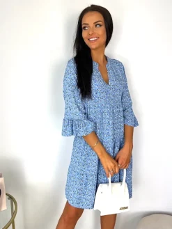 Niebieska Sukienka w Kwiatki  Oversize 12195-426-A|Modna Kiecka Fashion