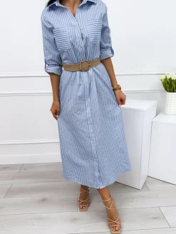 Niebieska Sukienka w Paski 12433-163-A|Modna Kiecka Fashion