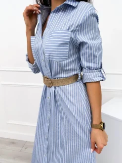 Niebieska Sukienka w Paski 12433-163-A|Modna Kiecka Fashion