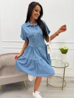 Niebieska Sukienka z Falbankami 13756-130-B|Modna Kiecka Fashion