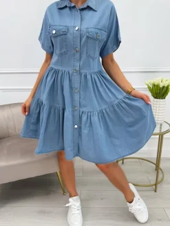 Niebieska Sukienka z Falbankami 13756-130-B|Modna Kiecka Fashion