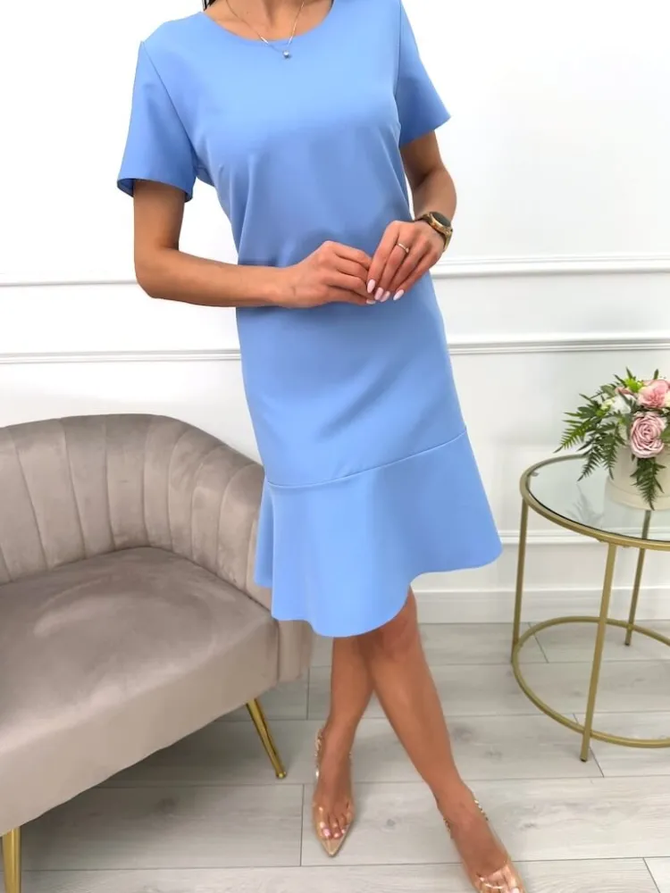 Niebieska Sukienka z Falbanką 11931-409-I|Modna Kiecka Sale