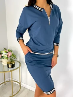Niebieski Dresowy Komplet 11448-296-B|Modna Kiecka New