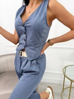 Niebieski Komplet Kamizelka + Spodnie 13739-140-B|Modna Kiecka Outlet