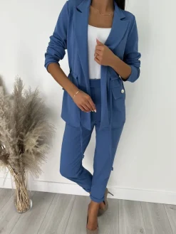 Niebieski Komplet Narzutka + Spodnie 12399-96-B|Modna Kiecka Hot
