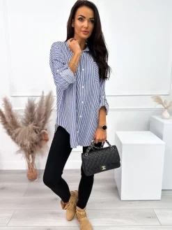 Niebiesko-Biała Koszula w Paski 10574-209-B|Modna Kiecka Best